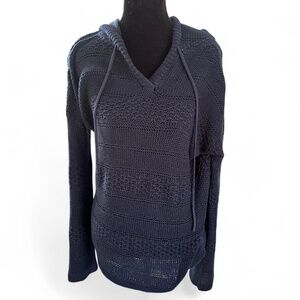 Navy Blue Light Knit Sweater with Hood - Size Small